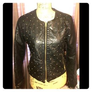 Black motorcycle faux leather jacket